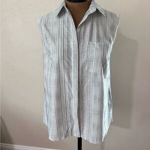 Athleta Tunic Sleeveless Button Up Striped Hi-Low Hem/Side Slit Relaxed Size S‌